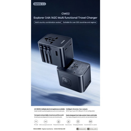 Chargeur voyage REMAX Explorer CM02 – Multifonction Noir