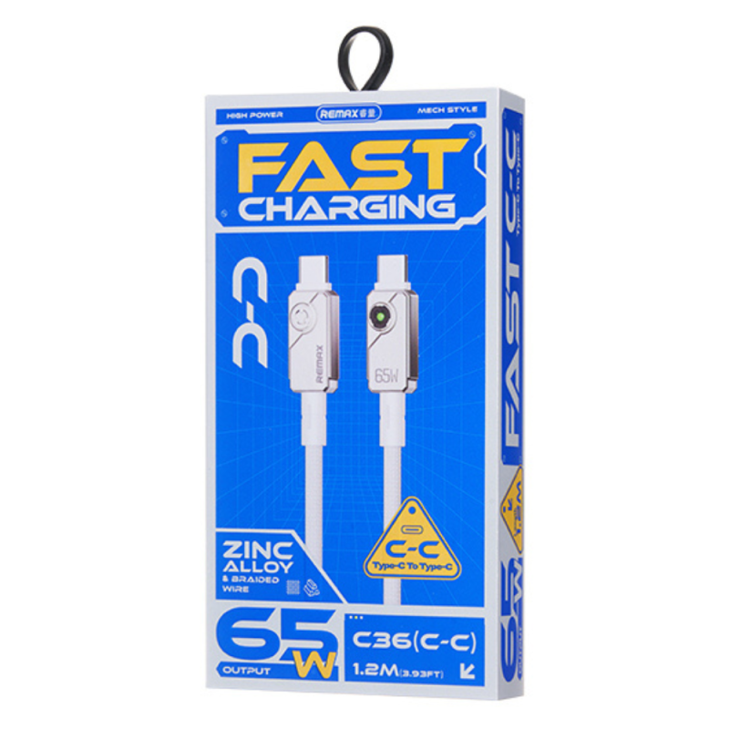 Câble USB-C vers USB-C REMAX Swift C36 – 65W tressé 1,2 m Blanc Câble USB-C vers USB-C REMAX Swift C36 – 65W tressé 1,2 m Blanc