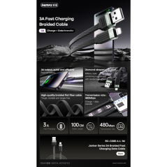 REMAX RC-C085 USB to Lightning Cable 3A Black | Smarty