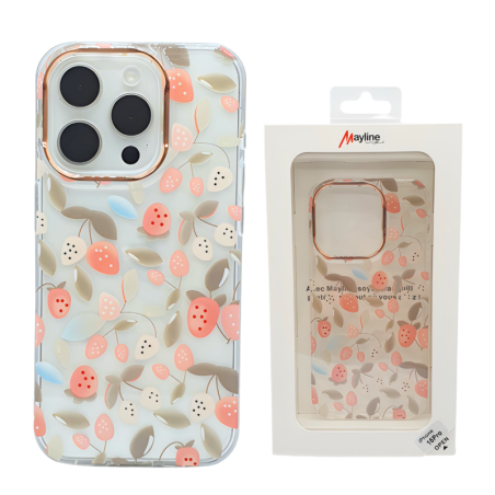 Coque transparente Mayline Flower-03 – pour iPhone Saumon