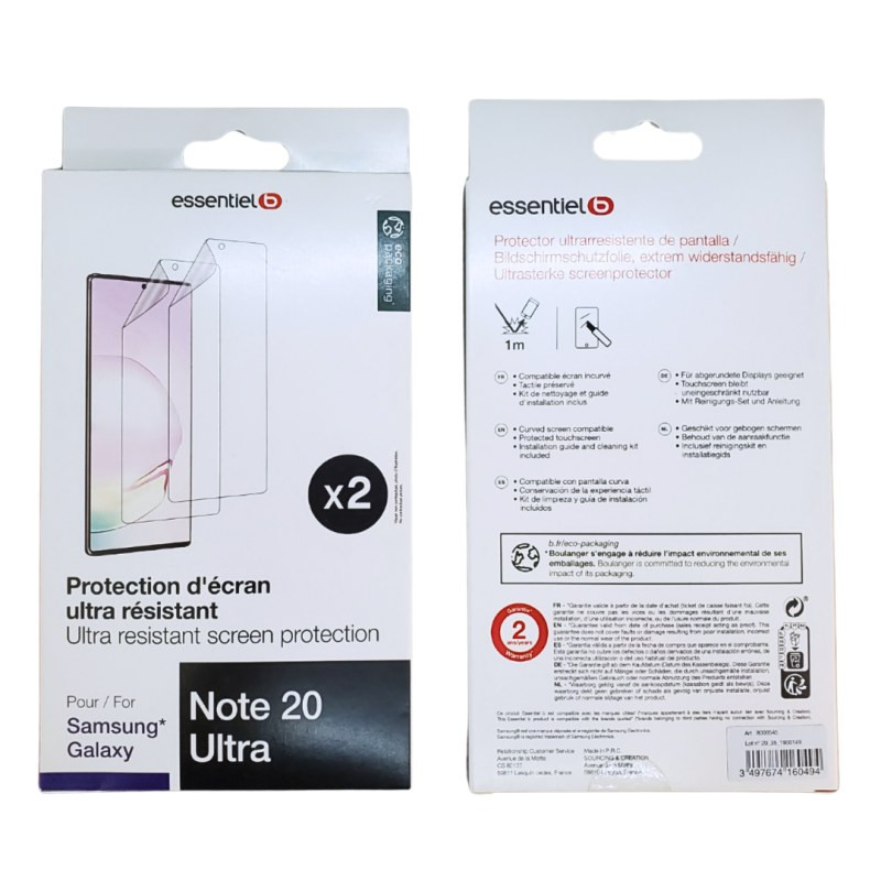 2 Screen Protectors ESSENTIELB Samsung Galaxy Note 20 Ultra 2 Screen Protectors ESSENTIELB Samsung Galaxy Note 20 Ultra