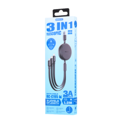 Câble 3-en-1 3A - USB-Type C+L+Micro - Charge | Smarty Paris