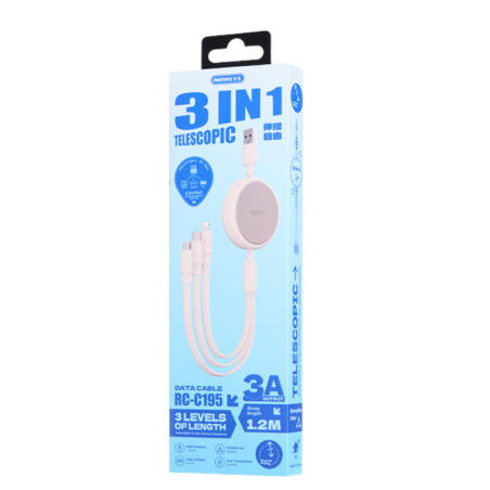 Câble 3-en-1 3A - USB-Type C+L+Micro - Charge | Smarty Paris