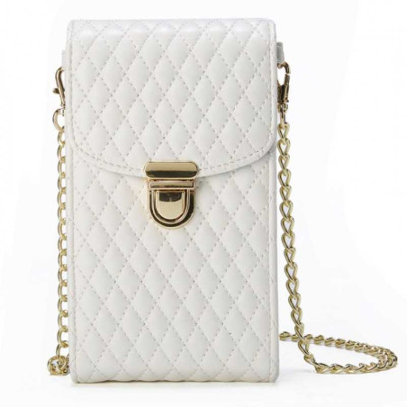 Sac de téléphone portable – Blanc avec ceinture et fermoirs dorés