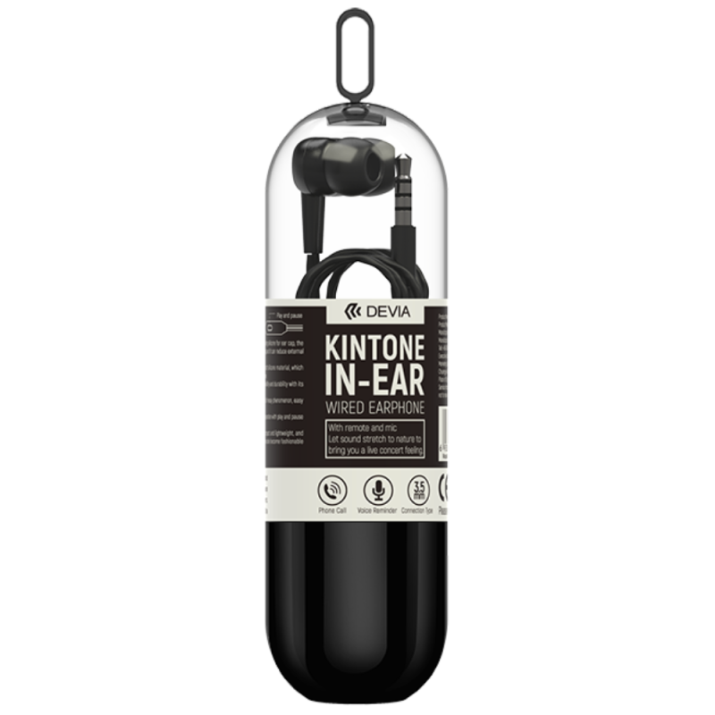 Écouteurs Filaires avec télécommande et micro Jack 3.5mm Devia Kintone series V2 EM018 - Noir — Devia · Smarty Paris 18e