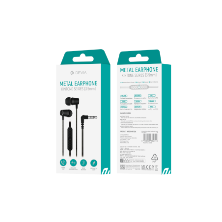 Écouteurs Filaires en métal avec télécommande Jack 3.5mm Devia Kintone