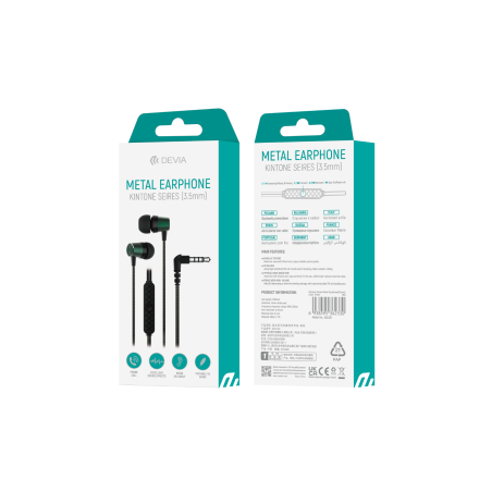 Écouteurs Filaires en métal avec télécommande Jack 3.5mm Devia Kintone