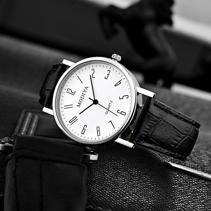 Montre à quartz homme Modiya – cadran blanc noir chiffres numériques Montre à quartz homme Modiya – cadran blanc noir chiffres numériques