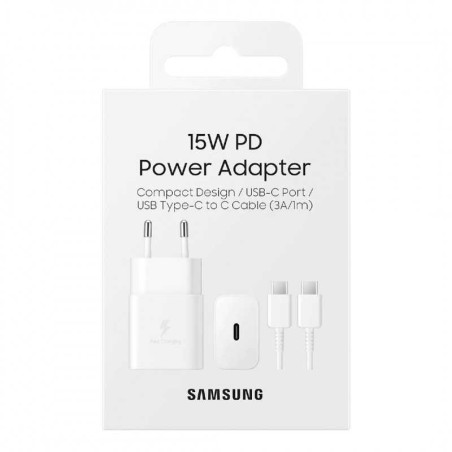 Kit Chargeur Type-C / Type-C Samsung 15W Blan | Smarty Paris