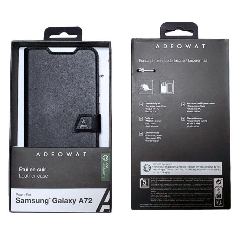 Étui cuir ADEQWAT Samsung Galaxy A72 – Noir Étui cuir ADEQWAT Samsung Galaxy A72 – Noir
