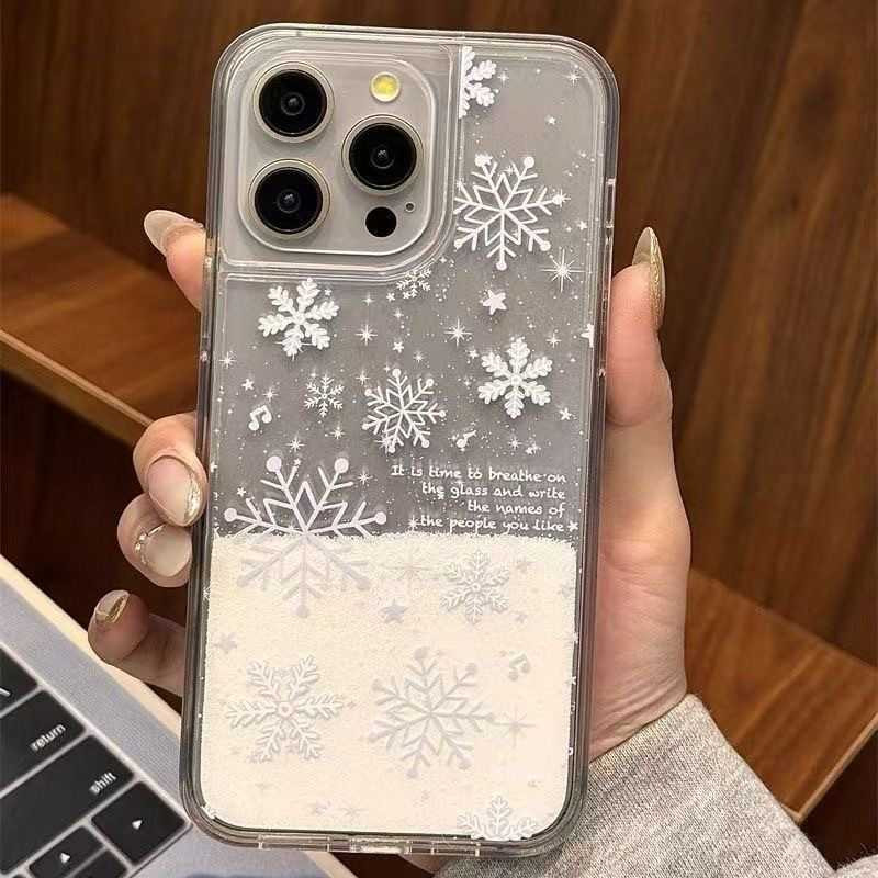 Coque transparente pour iPhone – Effet sable liquide neige d’hiver Coque transparente pour iPhone – Effet sable liquide neige d’hiver