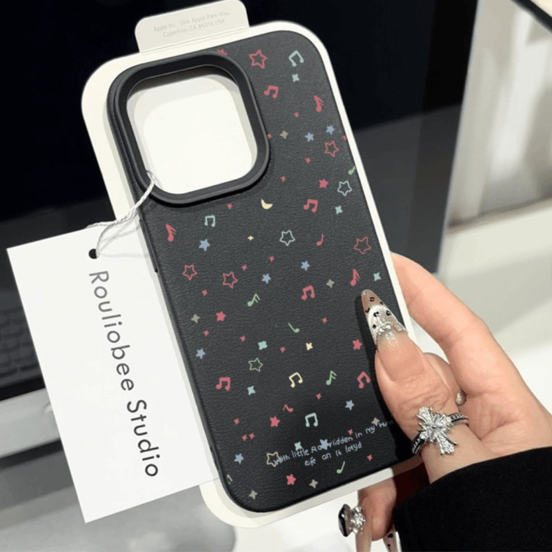 Coque texture Litchi ECO pour iPhone – Design musical mat