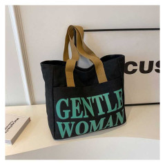 ECO canvas shoulder bag 33x41x12 Black/Green | Smarty