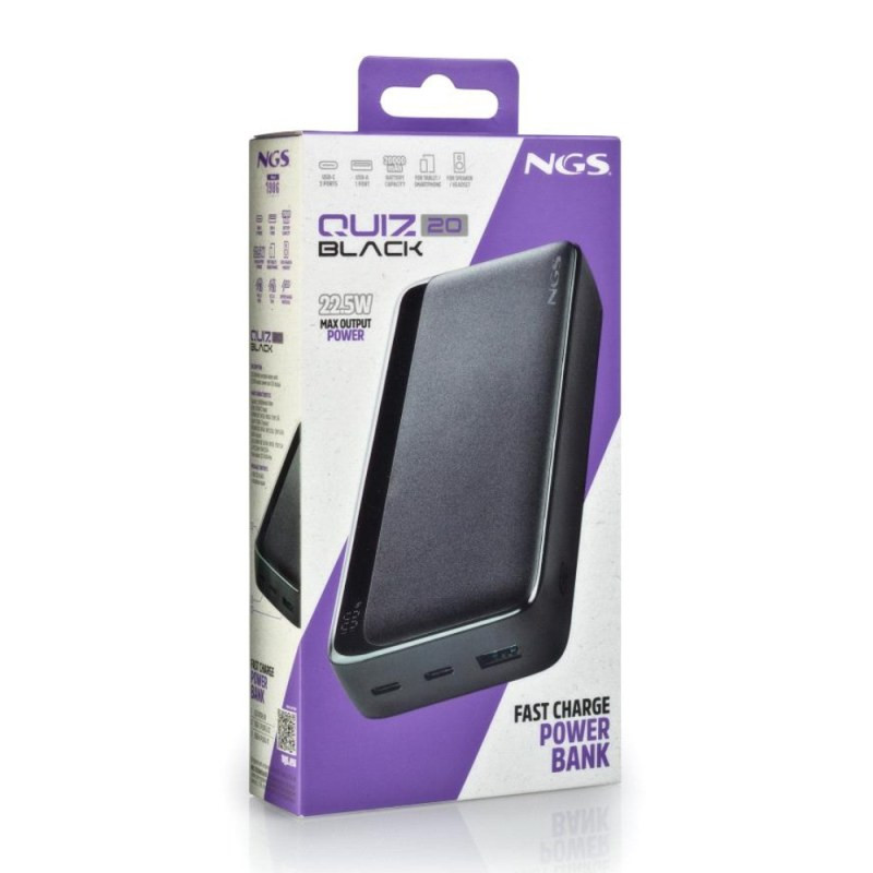 Batterie externe NGS QUIZ20 – 20 000 mAh 22,5 W Noir Batterie externe NGS QUIZ20 – 20 000 mAh 22,5 W Noir