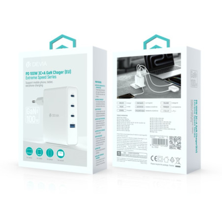 GaN Charger Devia Extreme Speed Series – 100W 3x USB-C + USB-A white
