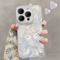 Coque souple pailletée ECO pour iPhone – Papillons argentés, dégradé plume argentée