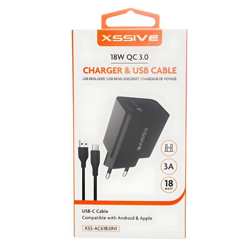 Chargeur Rapide USB 18W + Câble USB/USB-C XSSIVE XSS-AC61B2IN1 Chargeur Rapide USB 18W + Câble USB/USB-C XSSIVE XSS-AC61B2IN1