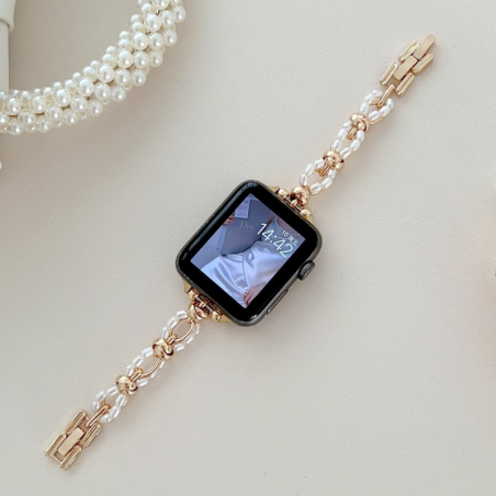Apple Watch Band ECO Oval Beads – Gold and White