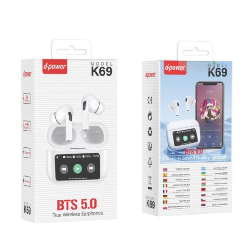 Écouteurs sans fil avec écran LCD - D-power K69 Écouteurs sans fil avec écran LCD - D-power K69
