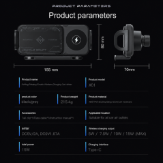 Support voiture X01 charge sans fil 15 W | Smarty