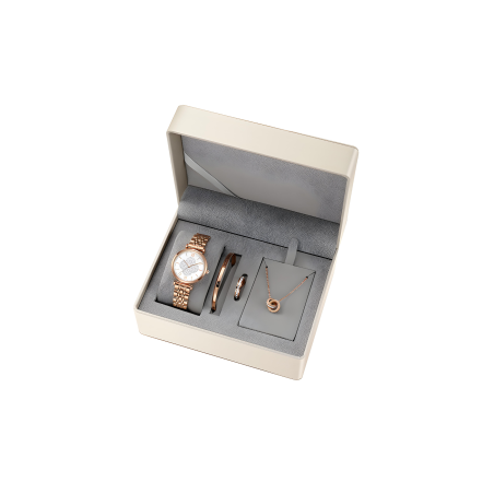 Coffret Montre Femme + Bracelet + Collier - Cadran Gypsophile Diamant