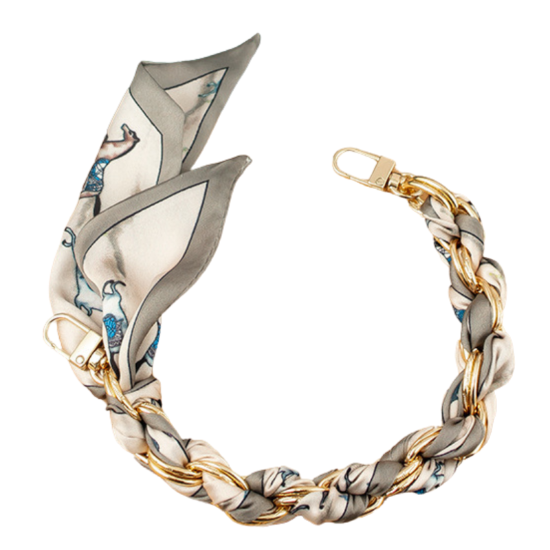 Collier de coque téléphone ECO – foulard en soie grise, fermoir doré, 32 cm Collier de coque téléphone ECO – foulard en soie grise, fermoir doré, 32 cm
