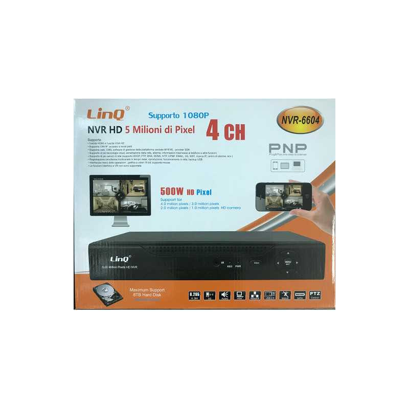 Enregistreur NVR HD H.265 Réseau 4 CH Poe 5MP LinQ NVR-6604 · Smarty Paris
