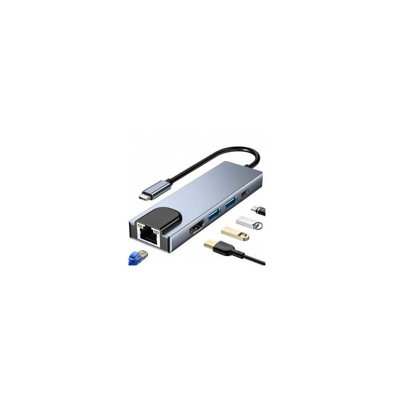HUB Type C 5 en1 Type C vers PD USB 3.0 - Gris HUB Type C 5 en1 Type C vers PD USB 3.0 - Gris