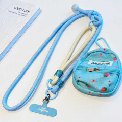 Braided Phone Lanyard 115cm Sky Blue/Beige | Smarty