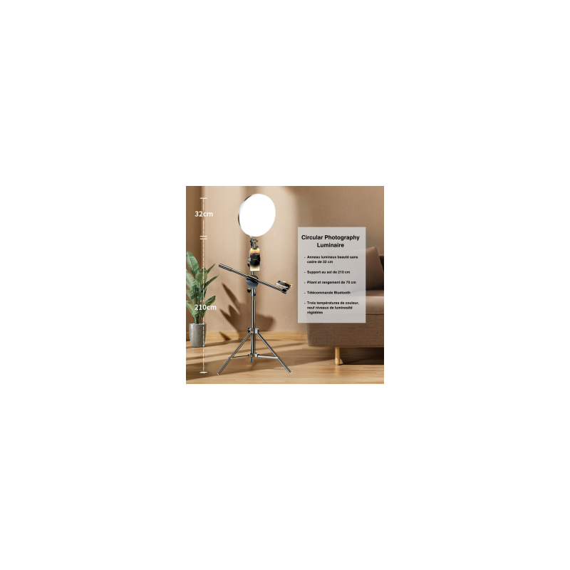 Luminaire de Photographie Circulaire LED à Télécommande 2.4G - MOBET M666 - 32 CM
