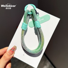 Lanière Téléphone Poignet Moelleuse Bleu avec Porte-clés Pou