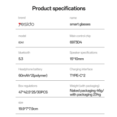 YESIDO IO41 Bluetooth glasses HD calls IP54