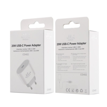 Chargeur de voyage Ellietech CD402 – double USB-C 20 W Blanc