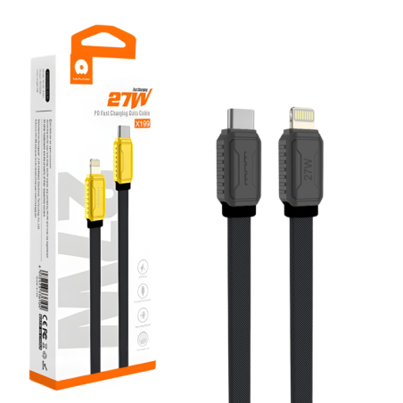 Câble USB-C / Lightning Nylon Tressé 27W Noir - X199 (WUW) | Smarty Paris 18e