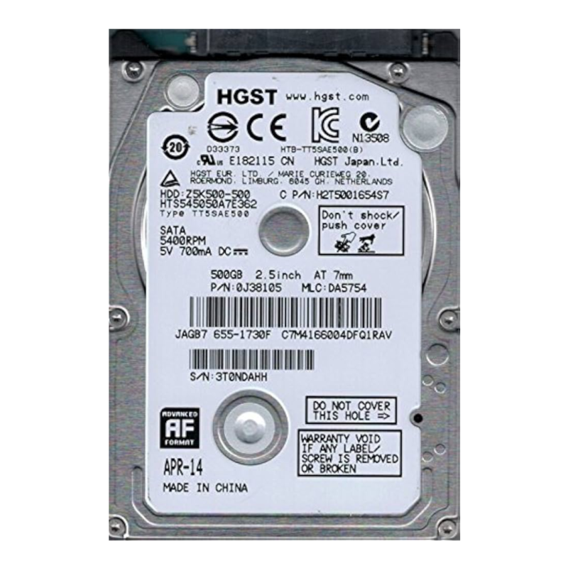 Disque dur HGST HTS545050A7E362 – 500 Go 2,5 pouces SATA · Reconditionné