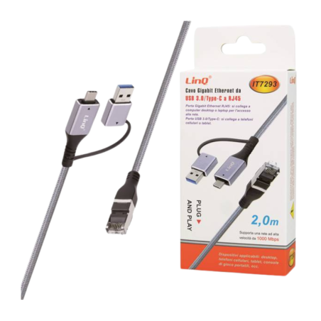LinQ IT7293 USB-C/USB to RJ45 Ethernet Cable | Smarty