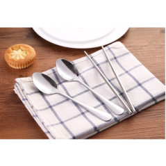 Blue stainless steel camping cutlery set ECO | Smarty