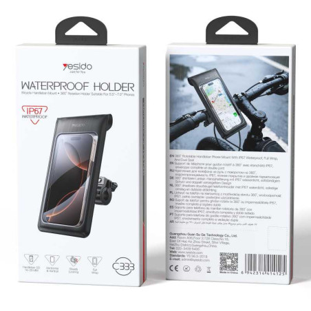 Support téléphone vélo Yesido C333 – étanche noir