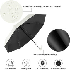 Parapluie mini anti-UV beige avec housse | Smarty