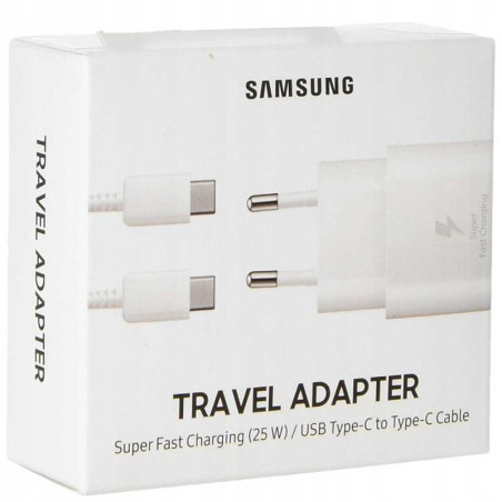 Kit Chargeur Type-C / Type-C Samsung 25W Blanc - Retail Box 