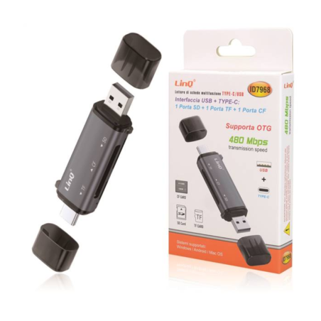 Lecteur de Carte USB/Carte TF/SD 3 en 1 USB-C / USB LinQ ID7968