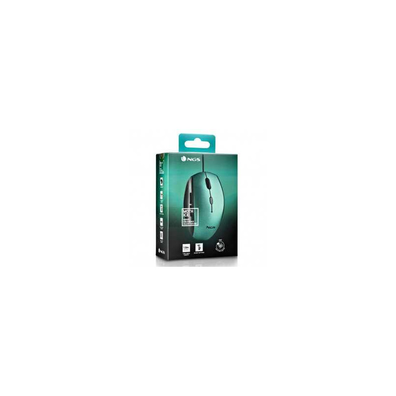 Souris Ergonomique Filaire NGS Moth Ice USB/Type C Avec Boutons Silencieux - Bleu Vert