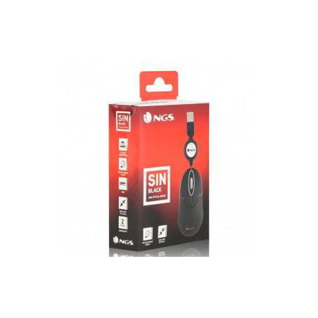 Souris NGS Sin Black pour Portable Avec Câble Rétractable - Noir - Inf