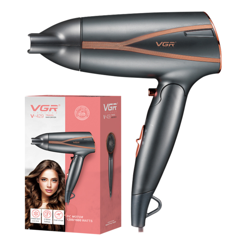 Sèche-Cheveux Pliable 1200/1600W Moteur DC Double Tension 2 Vitesses VGR V429 Noir · Smarty Paris
