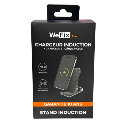 WeFix Pro stand induction 15W avec cable USB-C et chargeur secteur 20W Noir — Accessoire · Smarty Paris 18e