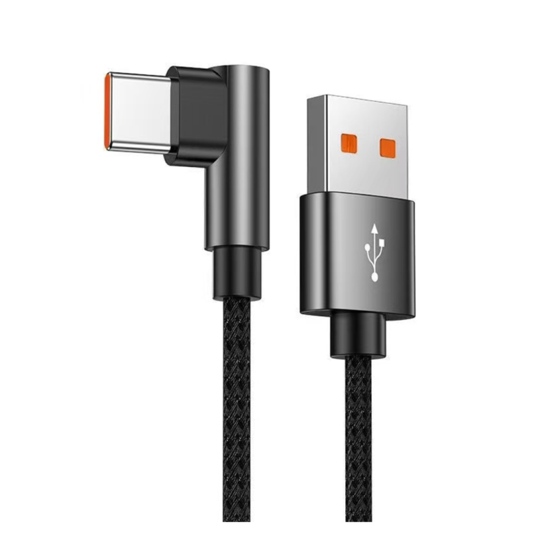 Câble USB / USB-C Coudé 90 Degrés Nylon Tressé - 1M Noir Câble USB / USB-C Coudé 90 Degrés Nylon Tressé - 1M Noir