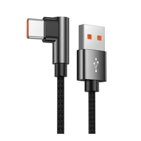 Câble USB / USB-C Coudé 90 Degrés Nylon Tressé - 1M Noir