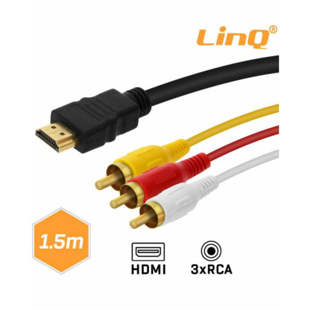Câble HDMI Mâle / 3 RCA Mâles 1.5m LinQ HD-AV | Smarty Paris