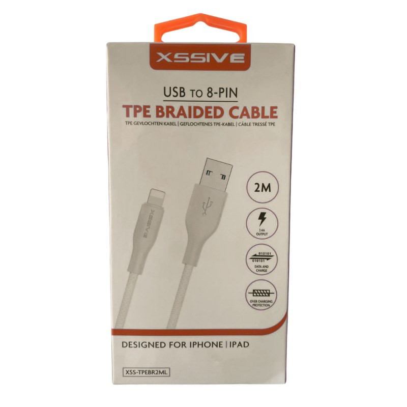 Braided USB-A to Lightning Cable XSSIVE XSS-TPEBR2ML – 2m Braided USB-A to Lightning Cable XSSIVE XSS-TPEBR2ML – 2m