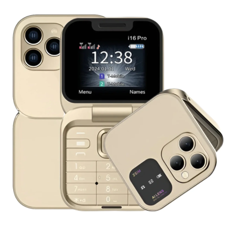 Mini téléphone ECO i16 Pro – double Nano SIM Or